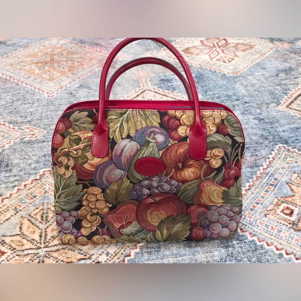 Royal Tapisserie Multicolor Fruit‎ Tapestry Satchel with Red Trim